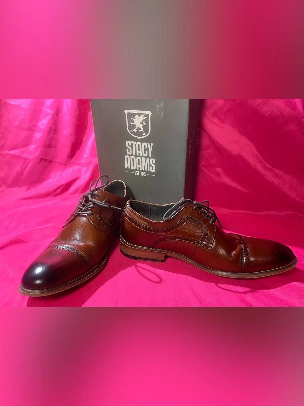 Stacy Adam’s Men’s 8 M Two-Tone Brown Cap-Toe Derby Dickinson  Shoes in cognac